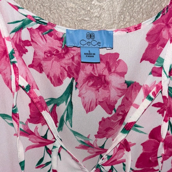 CeCe Pink and Green Floral Top - Picture 1 of 4